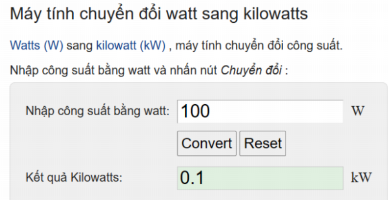 Công suất đo lường bằng Watt