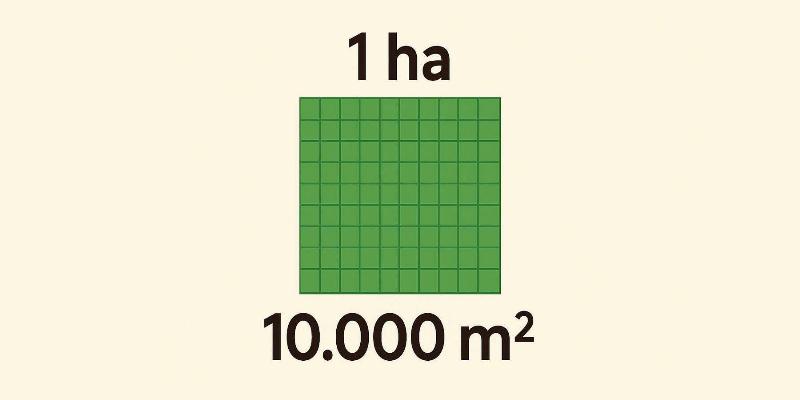Minh họa diện tích 1 ha (100m x 100m) tương đương 10000 mét vuông
