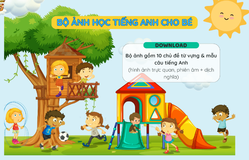 Hình ảnh một bộ tài liệu học tiếng Anh lớp 1 đầy màu sắc bao gồm sách, flashcard, và đồ chơi giáo dục, đặt trên bàn học của trẻ.